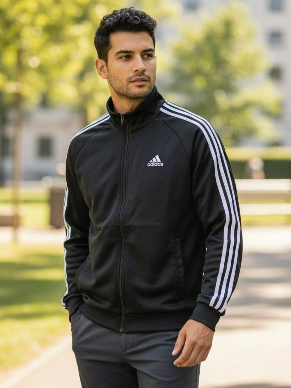 Adidas Mens Medium Black White 3 Stripes Full Zip Classic Track Jacket Size M